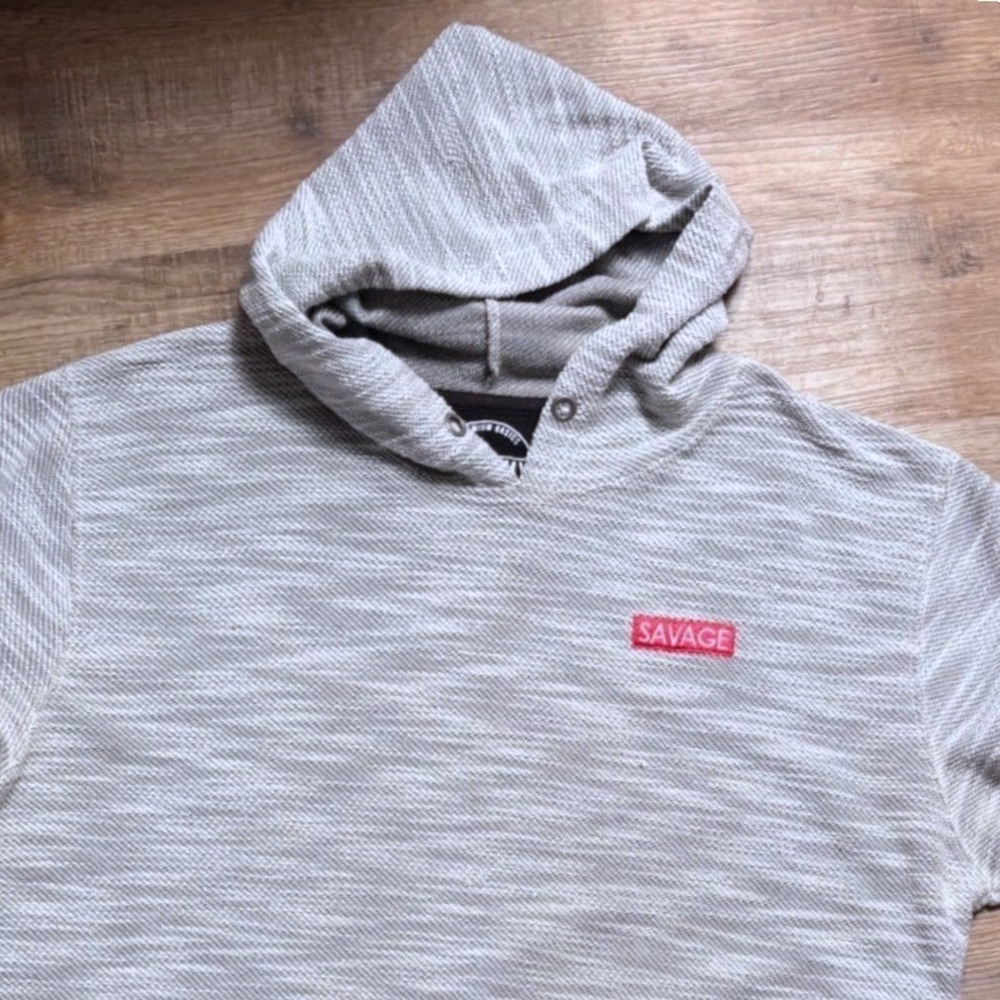 Dikotomy Mens Savage Box Logo Space Dye Textured Hoodie XL Grey White Pullover